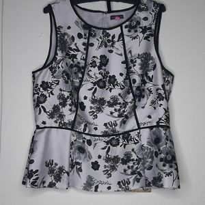 Vince Camuto White Black Flowers Shirt